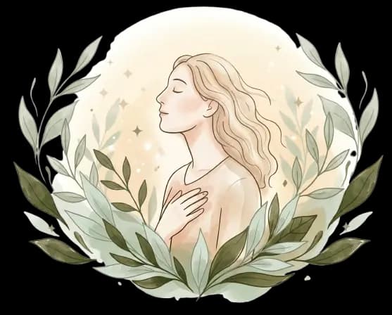 Ilustração de mulher em paz, com plantas ao redor